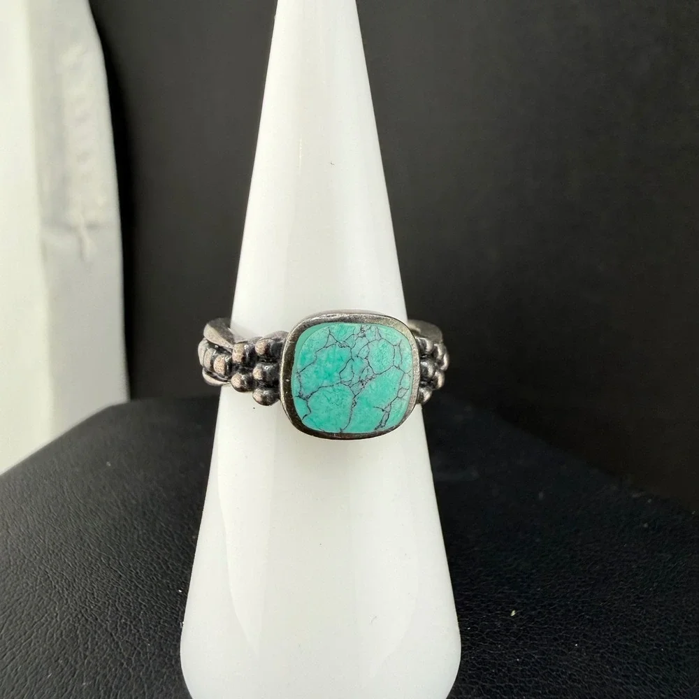 Vintage Ring Sterling Silver Signed CW Polished Stone 6.75